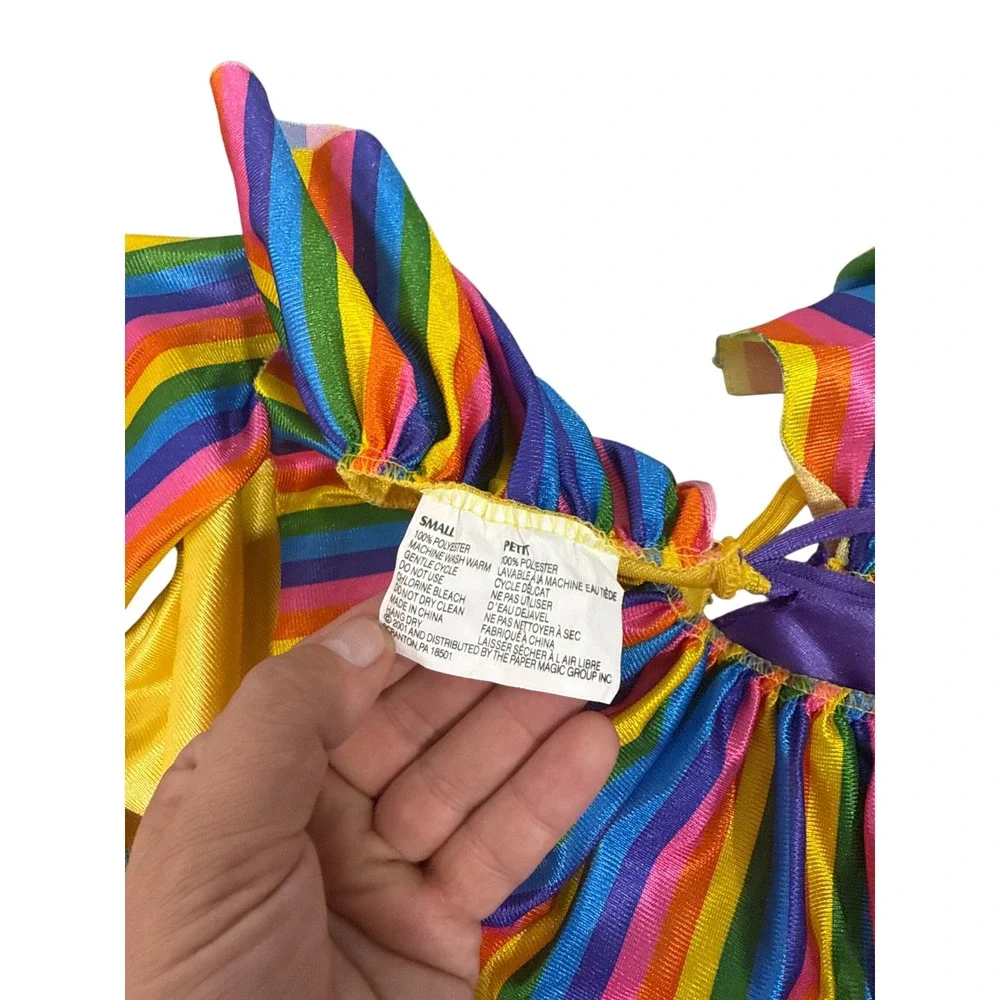 Paper Magic Group Kids Clown Costume Small Yellow Purple Rainbow Stripe with Hat